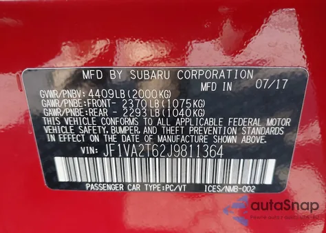 2018 Subaru Wrx Sti Limited from USA, damaged, VIN JF1VA2T62J9811364